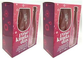 LOT 2 Rosé Kinda Day Peach Bubble Bath &amp; Plastic Wine Glass Gift Set 8 fl oz Ea - £30.85 GBP