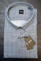 Hugo Boss Mens Lukas Dark Blue Plaid Cotton Business Casual Shirt Big &amp; Tall 3XL - £51.37 GBP