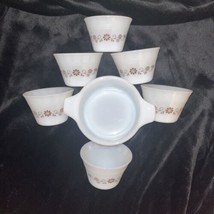 VTG Pyrex Brown Daisy - Pyr-o-Rey Dynaware Small Casserole Dish &amp; 6 Custard Cups - £19.70 GBP