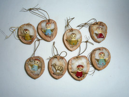 Handmade Walnut Angel Christmas Ornaments Vintage Lot of 8 - £19.35 GBP