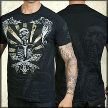 Rebel Spirit Skeleton Skull Rhinestone Paneled Mens T-Shirt Black SSK111147 NEW - £57.42 GBP