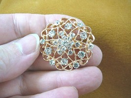 bb604-26) white rhinestone crystal filigree scrolled flower gold tone brooch pin - £12.73 GBP