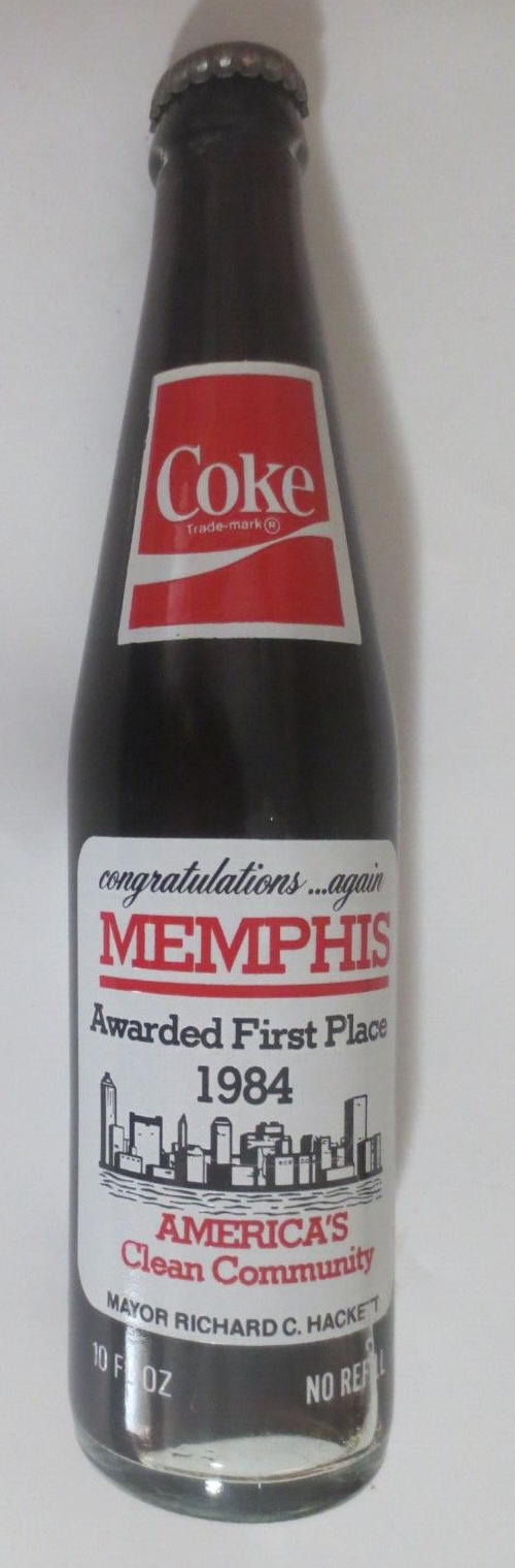 Primary image for Coca-Cola Congrats again Memphis 1st Place America's Clean 10oz Bottle 1984