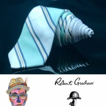 ROBERT GRAHAM, Men&#39;s Striped Design Signature, Teal Wool Blend Silk Tie - £50.88 GBP