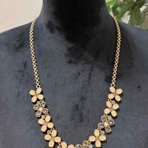 J. Crew Lucite Rhinestone Four Leaf Flower Necklace Gold Tone Necklace - £39.62 GBP