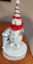 Vintage MIDWEST CHRISTMAS RED HAT CLOWN GLITTER SNOWMAN FIGURE - £30.69 GBP