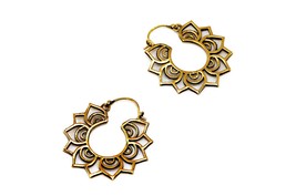 Tribal Lotus Earrings, Hoop Gold Earrings, Small Yoga Creole Hoops - £13.36 GBP