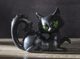 Wicca Witchcraft Mystical Curling Black Cat With Green Eyes Halloween Fi... - €21,60 EUR