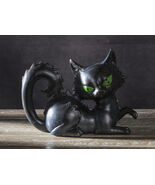 Wicca Witchcraft Mystical Curling Black Cat With Green Eyes Halloween Fi... - $454.76 MXN