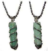 AMAZONITE COIL WRAPPED STONE STAINLESS STEEL BALL CHAIN NECKLACE rocks s... - $6.60