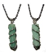 AMAZONITE COIL WRAPPED STONE STAINLESS STEEL BALL CHAIN NECKLACE rocks s... - £4.95 GBP