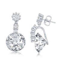 Sterling Silver Round Spinning CZ Earrings - £24.04 GBP