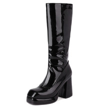 Platform Women‘s High Knee Boots Autumn Winter Patent Leather Knee High Boots Wo - £75.36 GBP