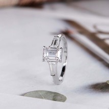 Emerald Cut Moissanite White Gold Plated Engagement Baguette Cut Wedding Ring - £75.33 GBP