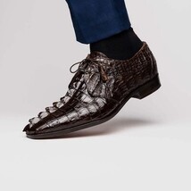 Cancun Genuine Hornback Caiman Crocodile dress Shoes Brown image 9