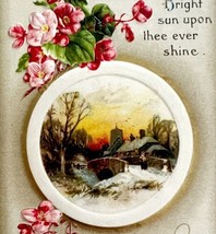 Happy Birthday Greeting Postcard 1910 Bridge Pink Flower Germany Embosse... - $17.50