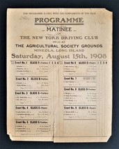 1908 antique HORSE RACING mineola long island NEW YORK DRIVING CLUB PROGRAM - £98.02 GBP