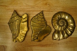 MCM Mid Century Modern Copper Metalware 3PC Lot Brass Sea Shells Wall Ar... - £27.25 GBP