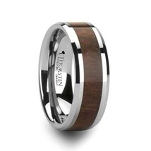 Tungsten Wedding Band w/ Black Walnut Wood Inlay &amp; Beveled Edges - $183.00