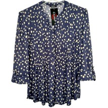 NWT Cocomo Size XL Navy Blue &amp; Beige Pintuck 3/4 Sleeve Blouse Top - £27.67 GBP