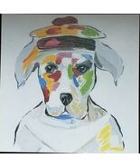 Dog Wearing Hat ~ Colorful Wood Painting ~ Wall Decor ~ Home Decor ~ 12 ... - $28.00