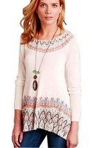 Anthropologie High Low Print Accent Peach Sweater Medium 6 8 Knitted &amp; Knotted - £69.68 GBP