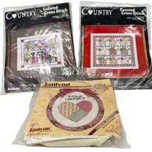 Vintage Lot 3 Janlynn Counted Cross Stitch Kits Wedding Bears Heart - £22.89 GBP