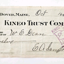 1915 Kineo Trust Company Bank Check E.A. Sampson Dover Maine Signed 7041... - $369.57 MXN