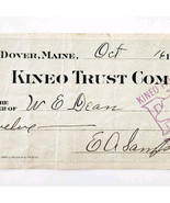 1915 Kineo Trust Company Bank Check E.A. Sampson Dover Maine Signed 7041... - $369.57 MXN