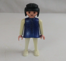 1974 Geobra Playmobile Girl Wearing Glittery Blue Dress 2.75&quot; Toy Figure - £8.69 GBP