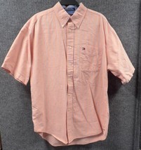 Tommy Hilfiger Men Large Short Sleeve Shirt Striped Peach Button Down Po... - £16.19 GBP