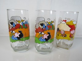 McDonald&#39;s Camp Snoopy Peanuts Lot of 3 Charlie Brown Vtg Glasses 1965  ... - €10,54 EUR