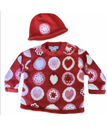 Lydia Jane Sweater And Hat Set Baby Girl 12 Months Red Pink Hearts Flowers - £7.37 GBP