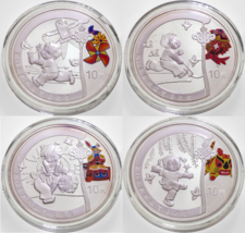 2008 Cina Pechino Olimpiadi Argento Commemorative 4 Moneta Set W/Box / Coast - $291.06