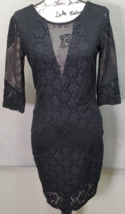 Topshop Sheath Dress Women&#39;s Size 10 Black Fishnet Lace Floral Nylon Back Zipper - £16.68 GBP