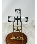 Vintage Metal and Beveled Glass Hanging Cross Religious Home Decor 9”X6” - $25.99