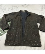 April Cornell Embroidered Chore Coat Jacket Size L Black Metallic Lagenlook - $62.27 CAD