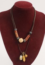 2 Natural Tribal Style Necklaces for Layering Wood Stone Glass Beads - $9.31