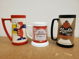 Lot Of 3 Vintage Budweiser, Stroh&#39;s, And Bud Man Thermo Serv Mugs - £22.85 GBP