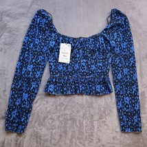 Zara Shirt Womens Small Blue Lightweight Casual Peasant Long Sleeve Cropped - £23.52 GBP