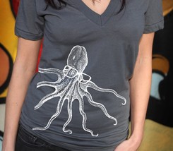 Womens Hipster Octopus - Deep V Neck, american apparel asphalt gray t sh... - $23.00