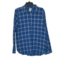 J.Crew Boy Fit Plaid Women 1/2 Button Blouse Blue Size Medium Long Sleeve Cotton - £15.56 GBP
