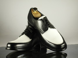 Handmade Men Black White Leather Dress Lace Up Shoes, Men Designer Luxury Shoes - £116.25 GBP