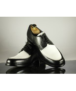 Handmade Men Black White Leather Dress Lace Up Shoes, Men Designer Luxur... - £115.89 GBP