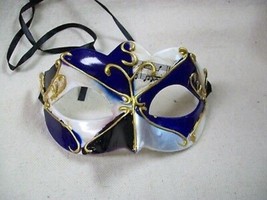 Blue Black Silver Renaissance Eye Mask Masquerade Venetian Harlequin Mus... - $168.69 MXN
