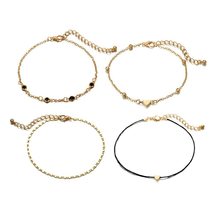 4PCS/Set New Boho Women Girl Summer Beach Gold Color Black Rope Chain Heart Ankl - £7.18 GBP