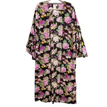 Umgee Robe Women&#39;s Large Black Floral Sheer Chiffon Open Kimono Coverup Boho - £14.58 GBP
