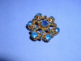Brooch Pin Austria Costume Jewelry Vintage 1950&#39;s 1960&#39;s Blue Gold Rhine... - $34.99