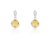 Sterling Silver Square Gemstone Earrings - Citrine - £71.91 GBP