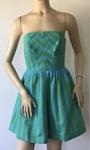 LILLY PULITZER Strapless Blue/Green Swizzle Striped Cotton Eve Dress (Size 4) - £39.46 GBP